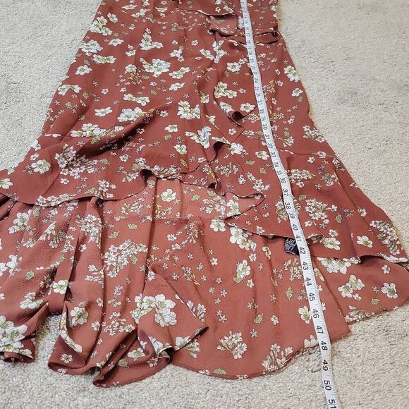 Max Edition Brown Floral Ruffle Wrap Midi Dress Size S - Picture 5 of 6